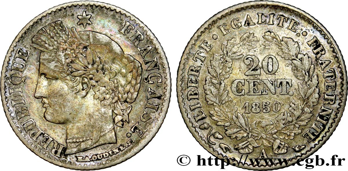 20 centimes Cérès, IIe République 1850 Paris F.146/2 VF25