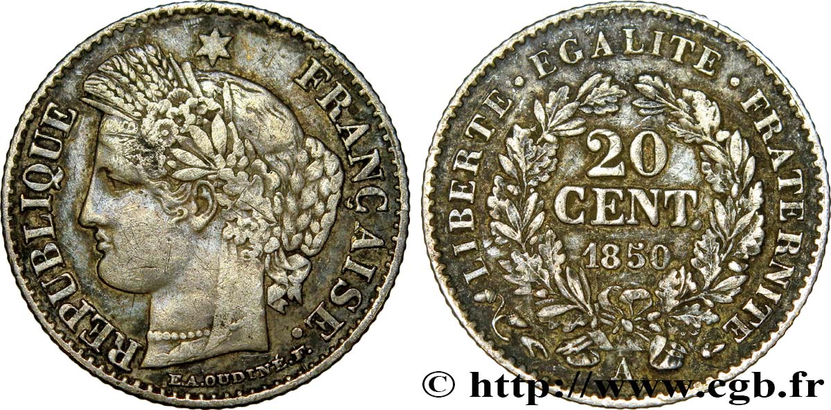 20 centimes Cérès, IIe République 1850 Paris F.146/2 BC25 