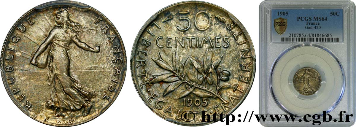 50 centimes Semeuse 1905 Paris F.190/12 MS64 PCGS