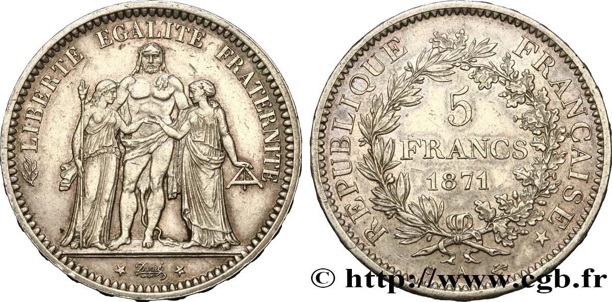 5 francs Hercule, dite “Camélinat” 1871 Paris F.334/3 TTB50 