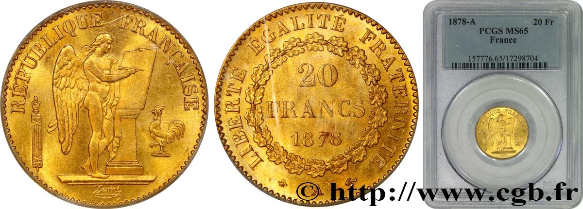 20 francs or Génie, Troisième République 1878 Paris F.533/6 FDC65 PCGS