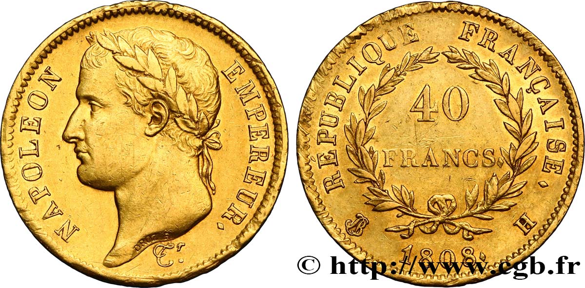 40 francs or Napoléon tête laurée, République française 1808 La Rochelle F.540/3 TTB50 