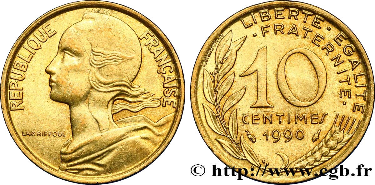 10 centimes Marianne, variété listel large 1990 Pessac F.144/30 var. AU55 