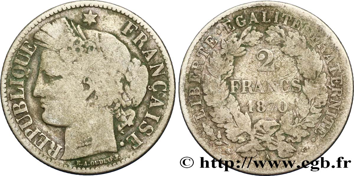 2 francs Cérès, avec légende 1870 Paris F.265/2 SGE10 