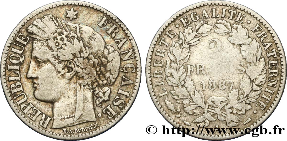 2 francs Cérès, avec légende 1887 Paris F.265/13 VF30 