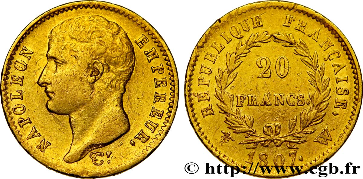 20 francs Napoléon tête nue, type transitoire 1807 Lille F.514/4 XF42 