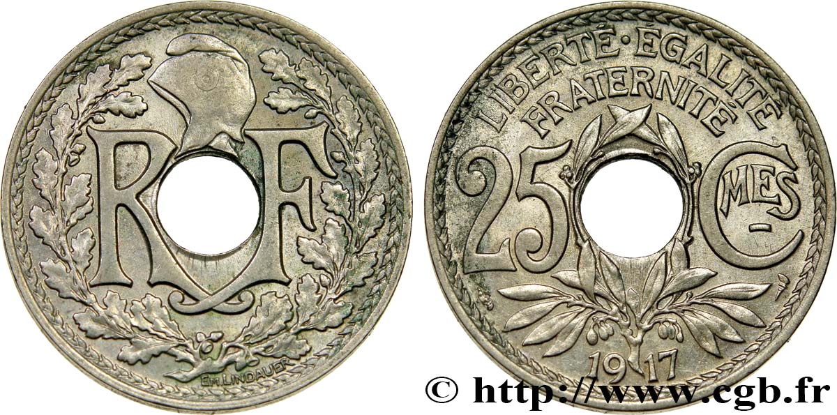 25 centimes Lindauer, Cmes souligné 1917  F.170/5 AU52 