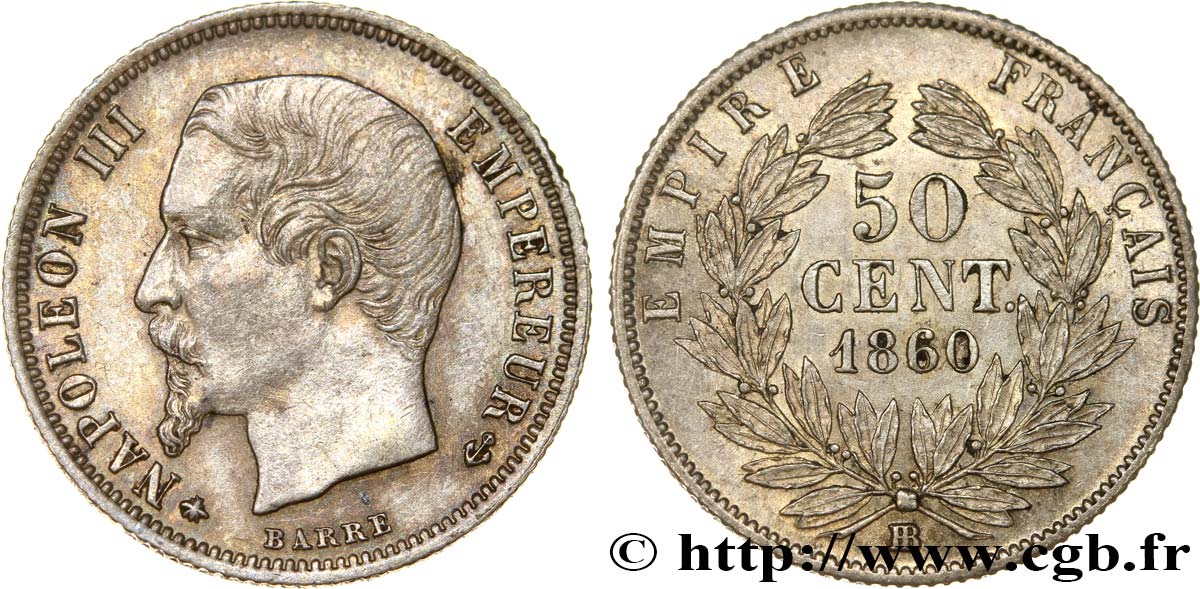 50 centimes Napoléon III, tête nue 1860 Strasbourg F.187/14 MBC52 
