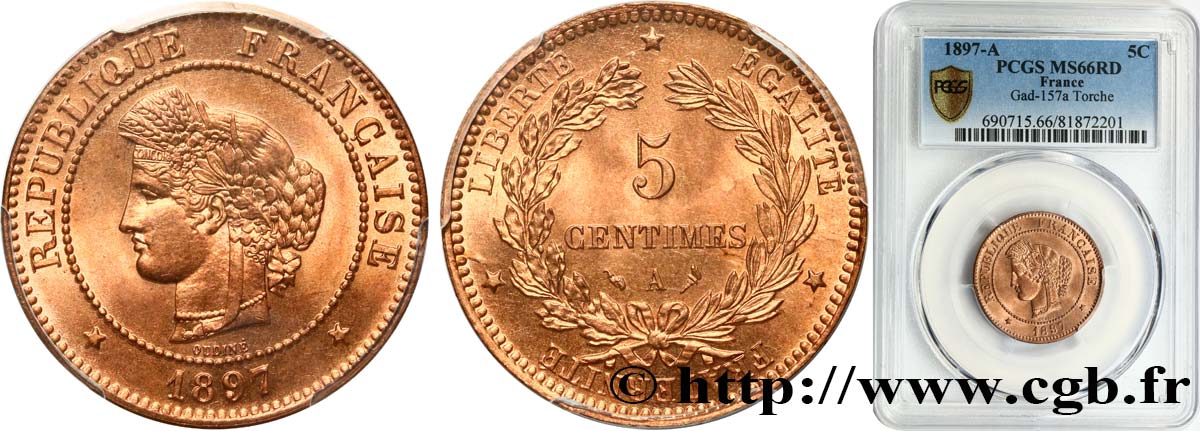 5 centimes Cérès 1897 Paris F.118/39 FDC66 PCGS