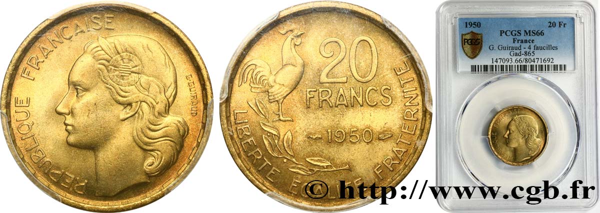 20 francs G. Guiraud 1950  F.402/3 FDC66 PCGS