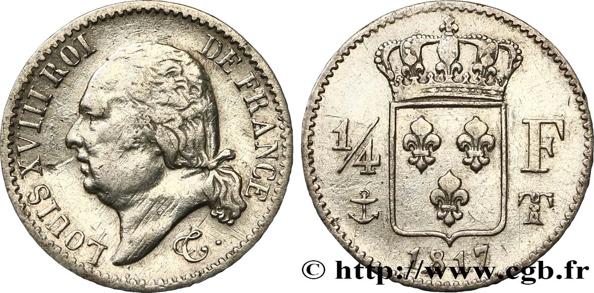 1/4 franc Louis XVIII 1817 Nantes F.163/10 TB25 