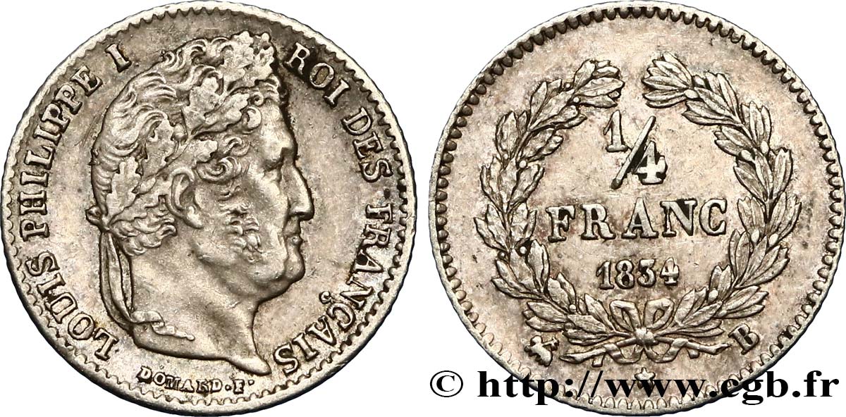 1/4 franc Louis-Philippe 1834 Rouen F.166/38 TTB45 