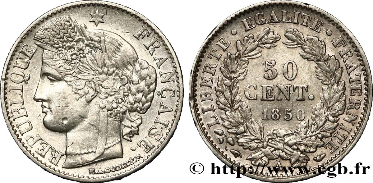 50 centimes Cérès, IIe République 1850 Paris F.184/2 TTB50 