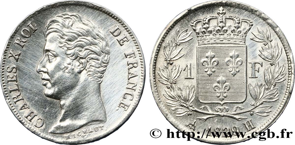 1 franc Charles X, matrice du revers à quatre feuilles 1829 La Rochelle F.207A/17 TTB+ 