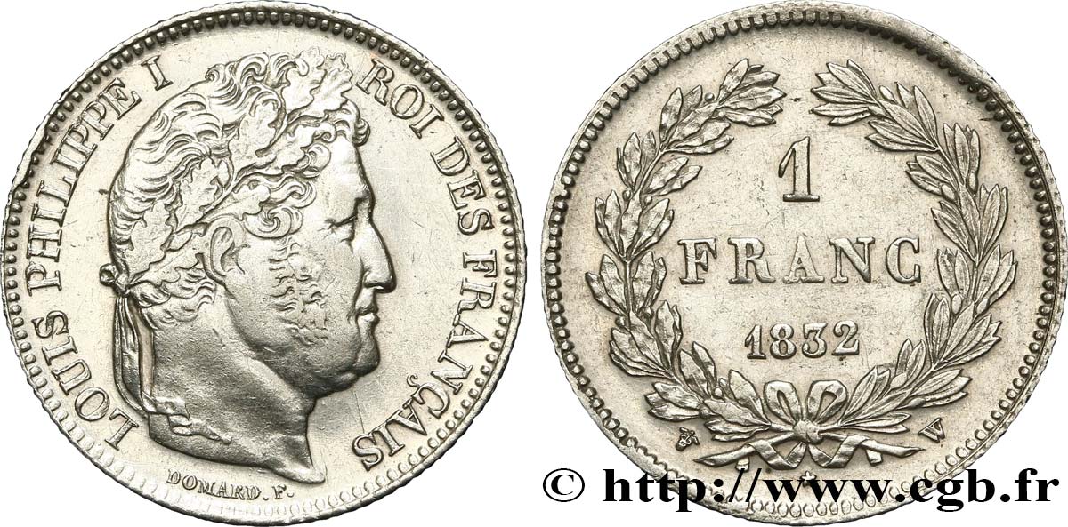 1 franc Louis-Philippe, couronne de chêne 1832 Lille F.210/13 TTB+ 