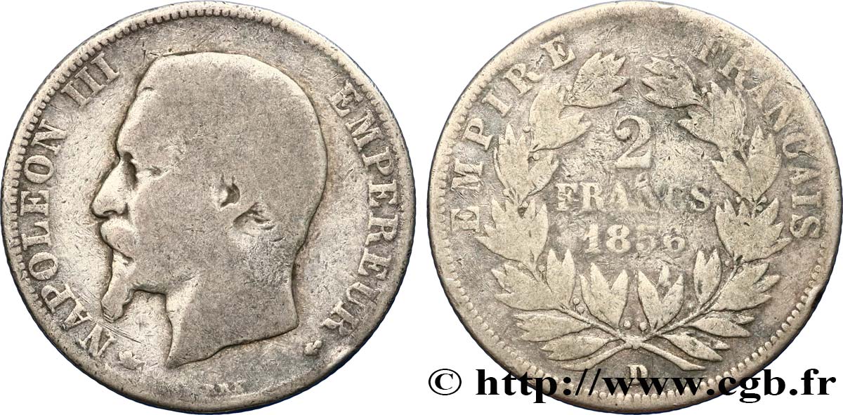 2 francs Napoléon III, tête nue 1856 Lyon F.262/8 B8 
