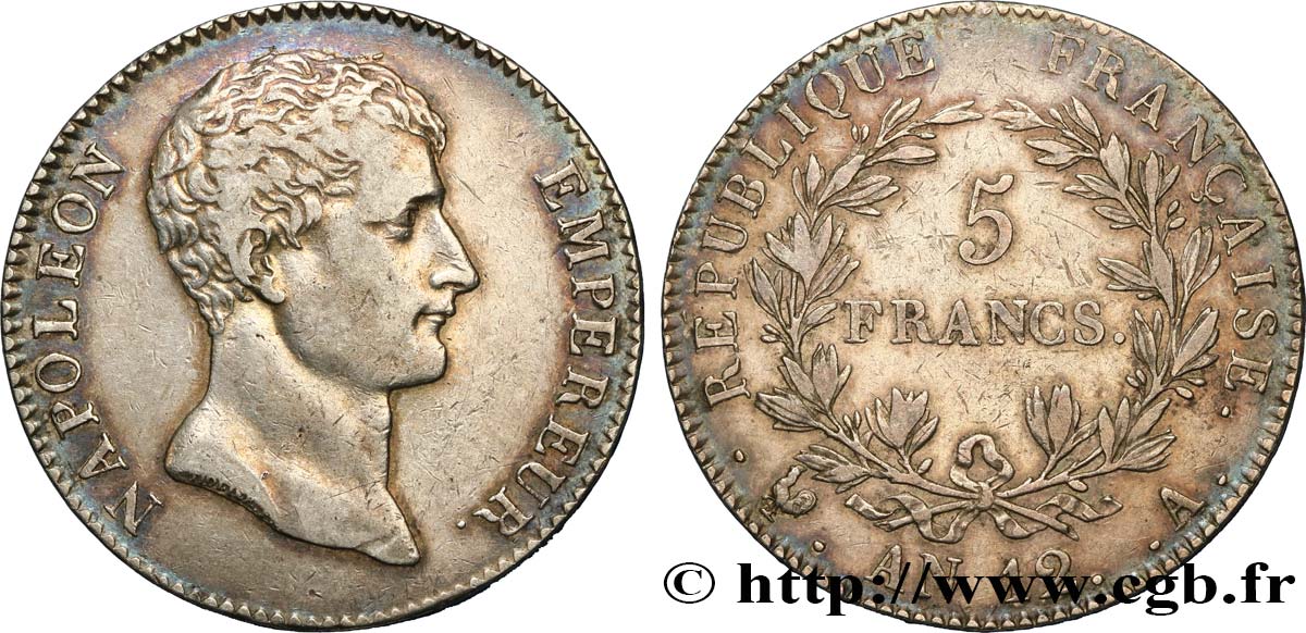 5 francs Napoléon Empereur, type intermédiaire 1804 Paris F.302/1 TB38 