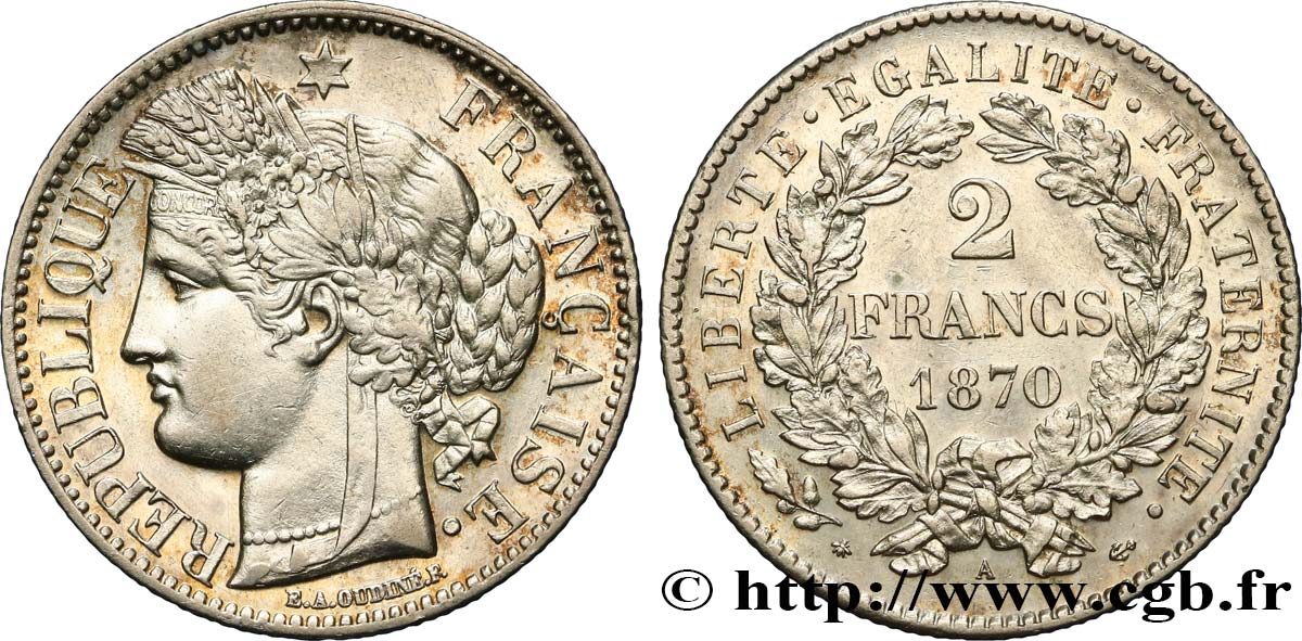 2 francs Cérès, avec légende 1870 Paris F.265/2 TTB52 