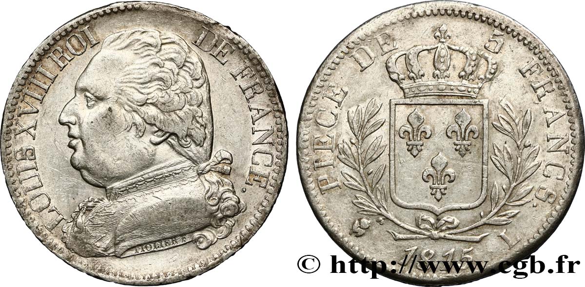 5 francs Louis XVIII, buste habillé 1815 Bayonne F.308/23 TTB48 