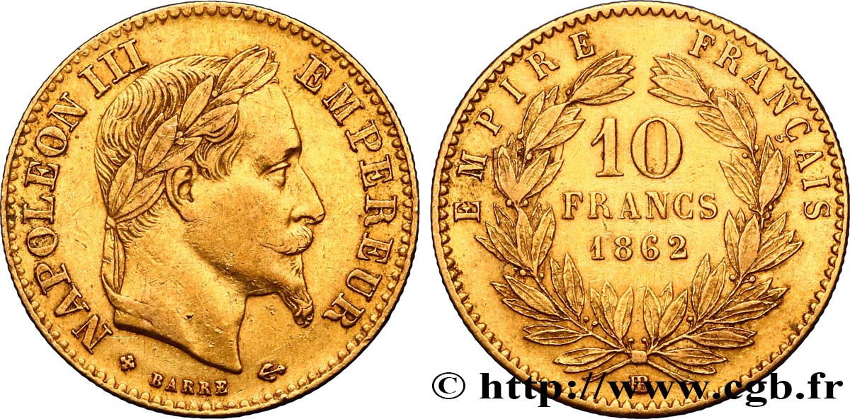 10 francs or Napoléon III, tête laurée 1862 Strasbourg F.507A/2 TTB48 