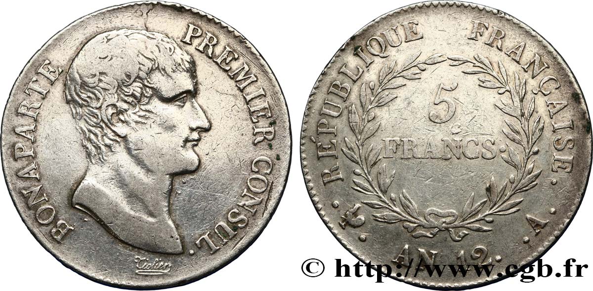 5 francs Bonaparte Premier Consul 1804 Paris F.301/9 TB35 