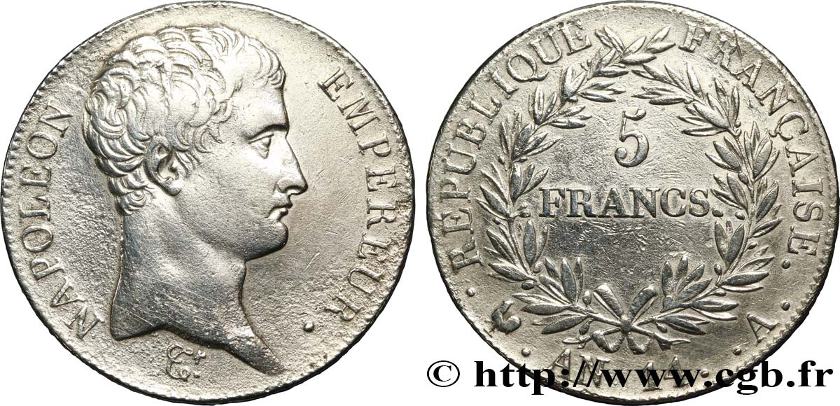 5 francs Napoléon Empereur, Calendrier révolutionnaire 1805 Paris F.303/19 TB+ 