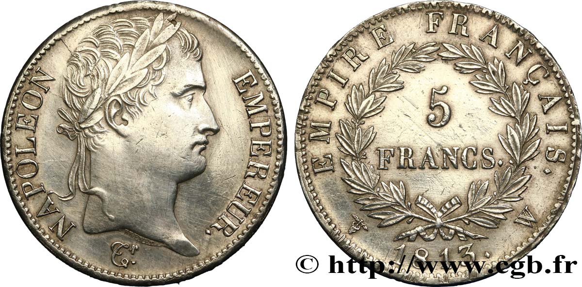 5 francs Napoléon Empereur, Empire français 1813 Lille F.307/75 TTB+ 