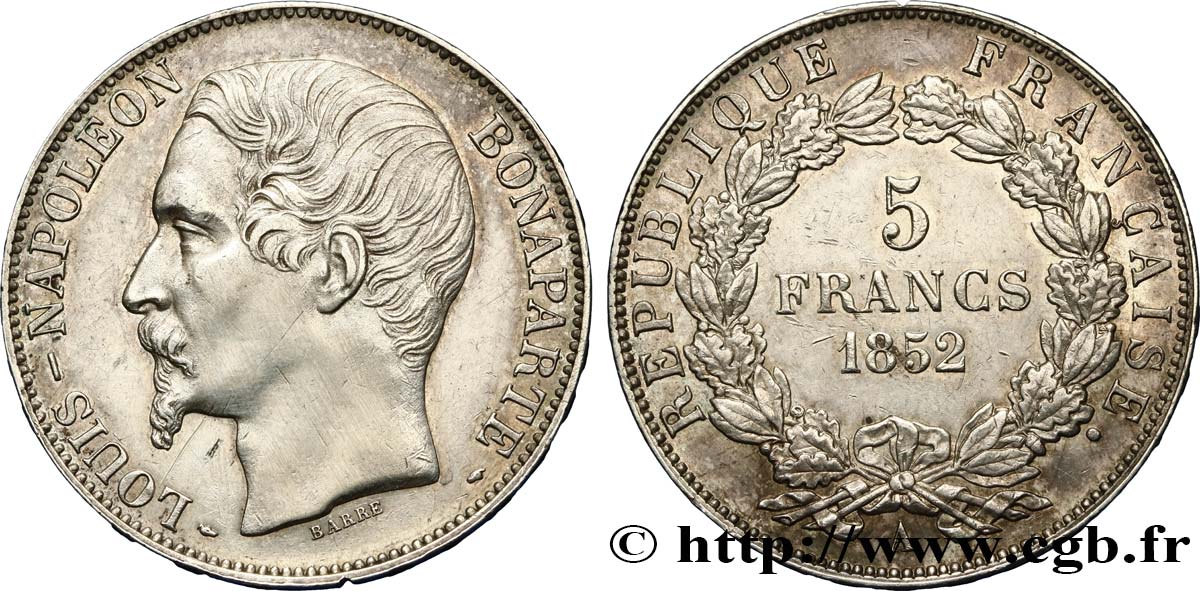 5 francs Louis-Napoléon, 2ème type 1852 Paris F.329/2 SUP55