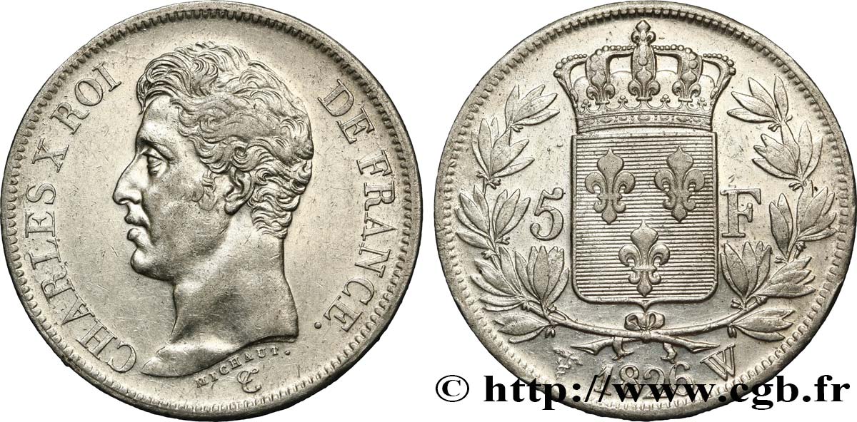 5 francs Charles X, 1er type 1826 Lille F.310/27 TTB45 
