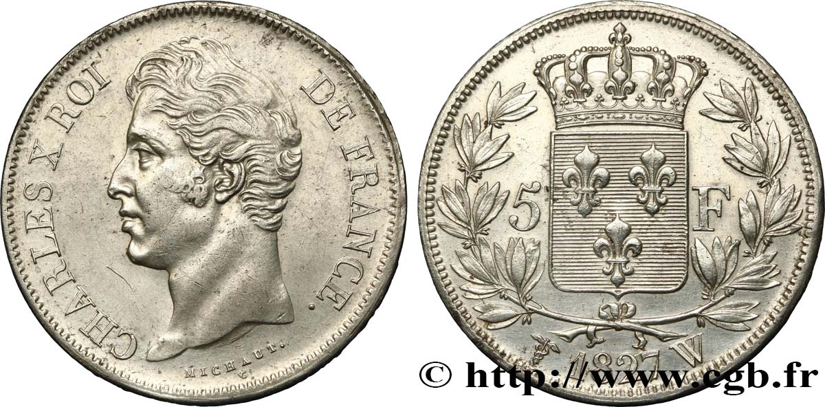 5 francs Charles X, 2e type 1827 Lille F.311/13 TTB53 