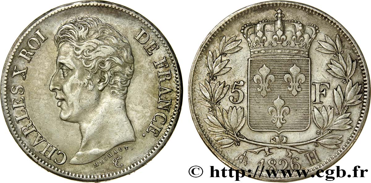5 francs Charles X, 1er type 1826 La Rochelle F.310/19 BB48 
