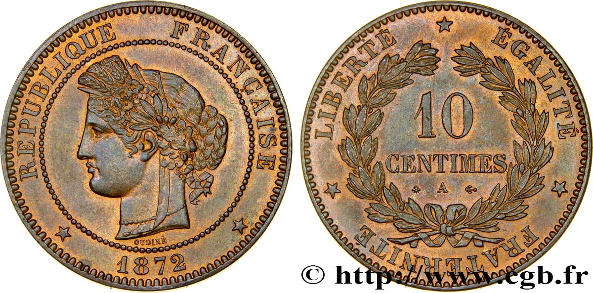 10 centimes Cérès 1872 Paris F.135/8 SUP62 