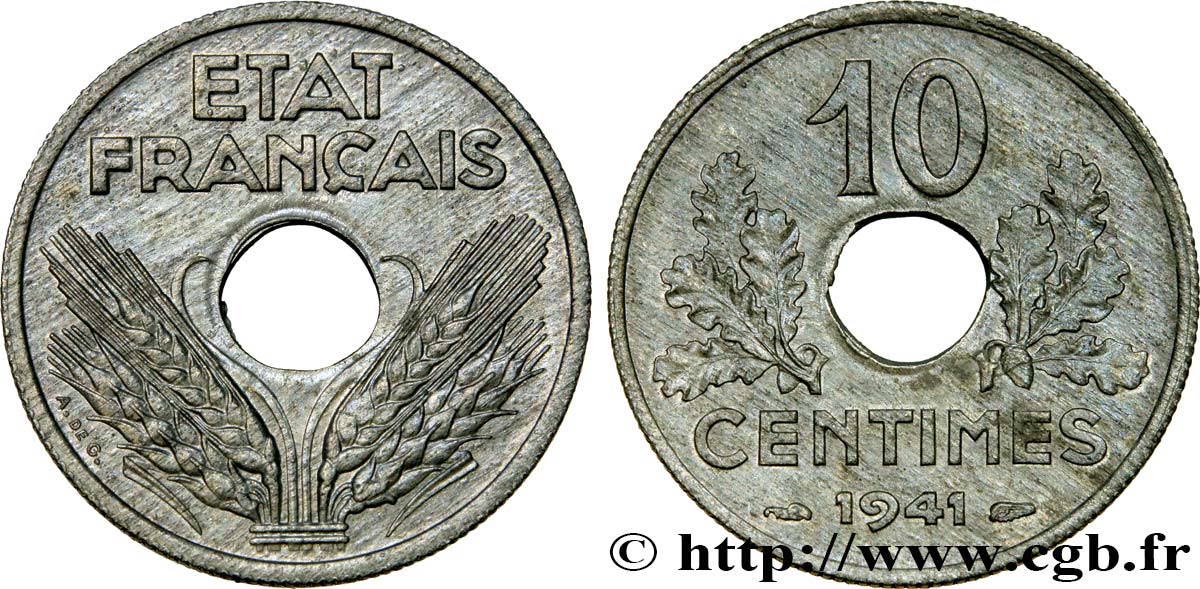10 centimes État français, grand module 1941  F.141/2 MS63 