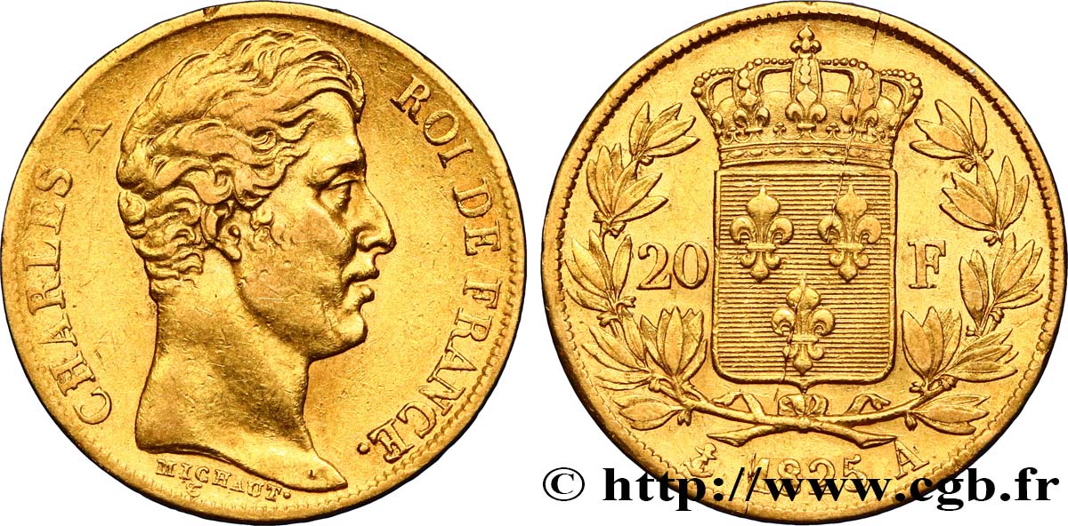 20 francs or Charles X 1825 Paris F.520/1 XF40 