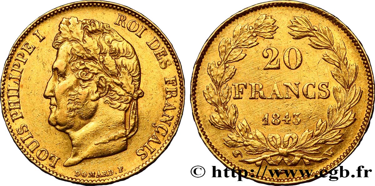 20 francs Louis-Philippe, Domard 1843 Lille F.527/30 TTB45 