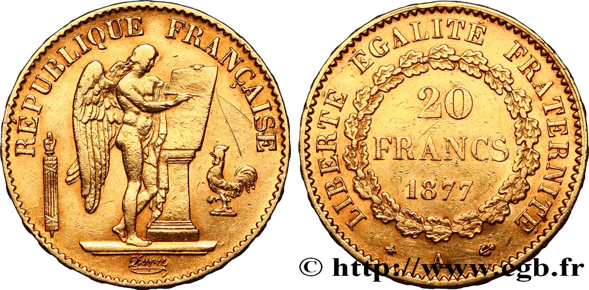 20 francs or Génie, Troisième République 1877 Paris F.533/5 TTB40 