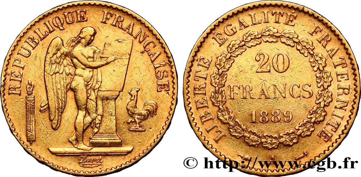 20 francs or Génie, Troisième République 1889 Paris F.533/12 TTB40 
