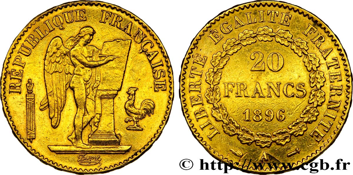 20 francs or Génie, Troisième République 1896 Paris F.533/20 XF 