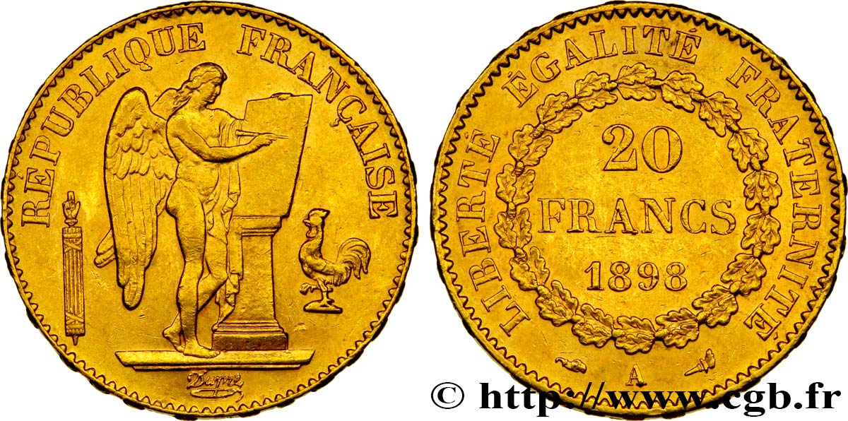 20 francs or Génie, Troisième République 1898 Paris F.533/23 TTB50 