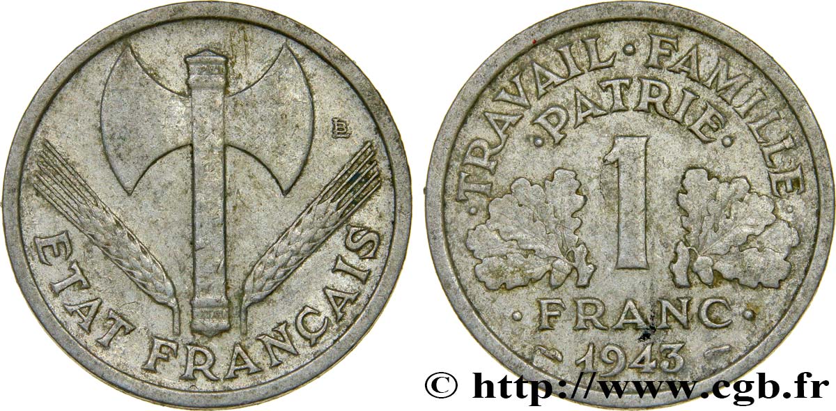 1 franc Francisque, lourde 1943 Paris F.222/4 TB30 
