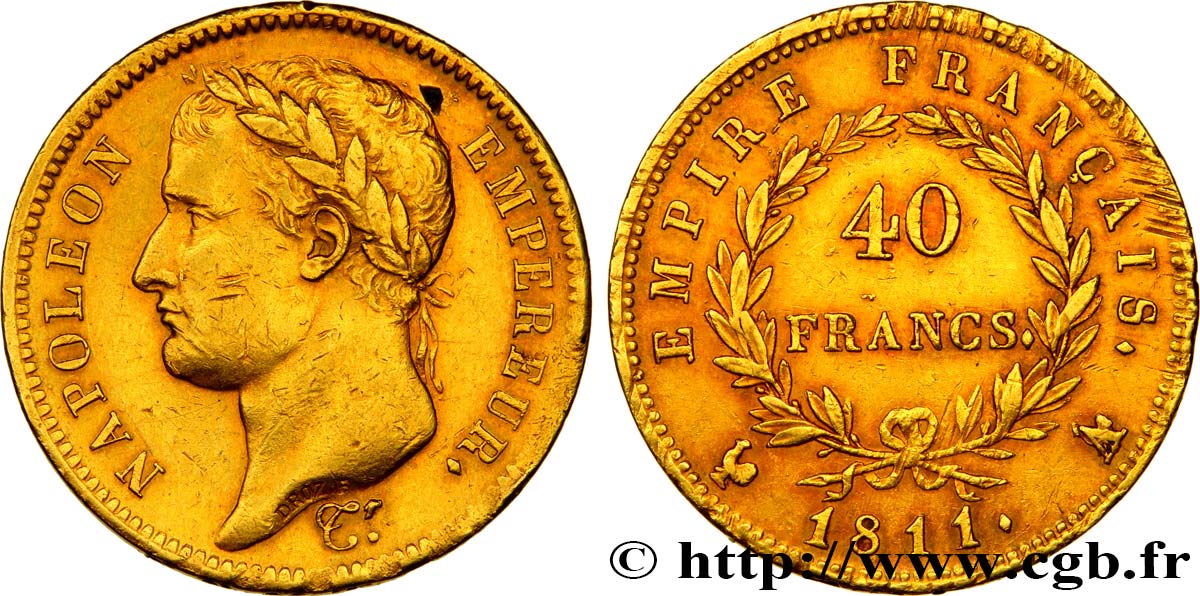 40 francs or Napoléon tête laurée, Empire français 1811 Paris F.541/7 TTB45 