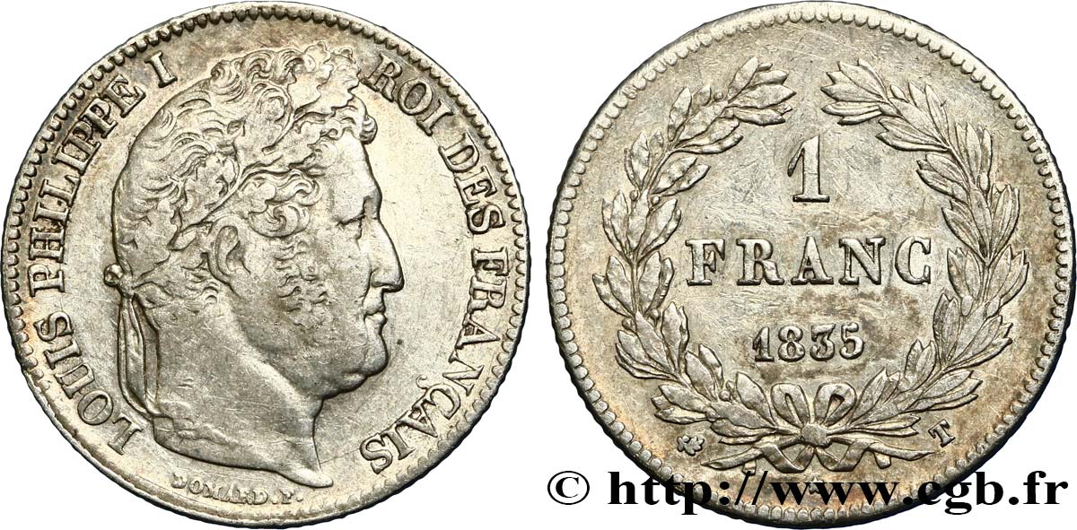 1 franc Louis-Philippe, couronne de chêne 1835 Nantes F.210/48 XF42 