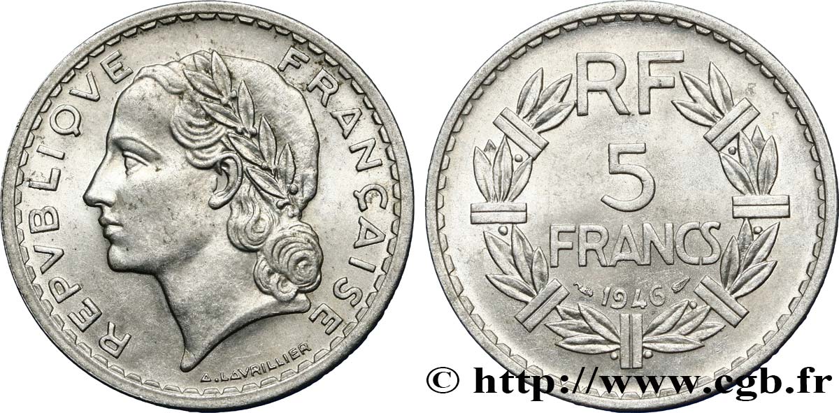 5 francs Lavrillier, aluminium 1946 F.339/6 SUP55