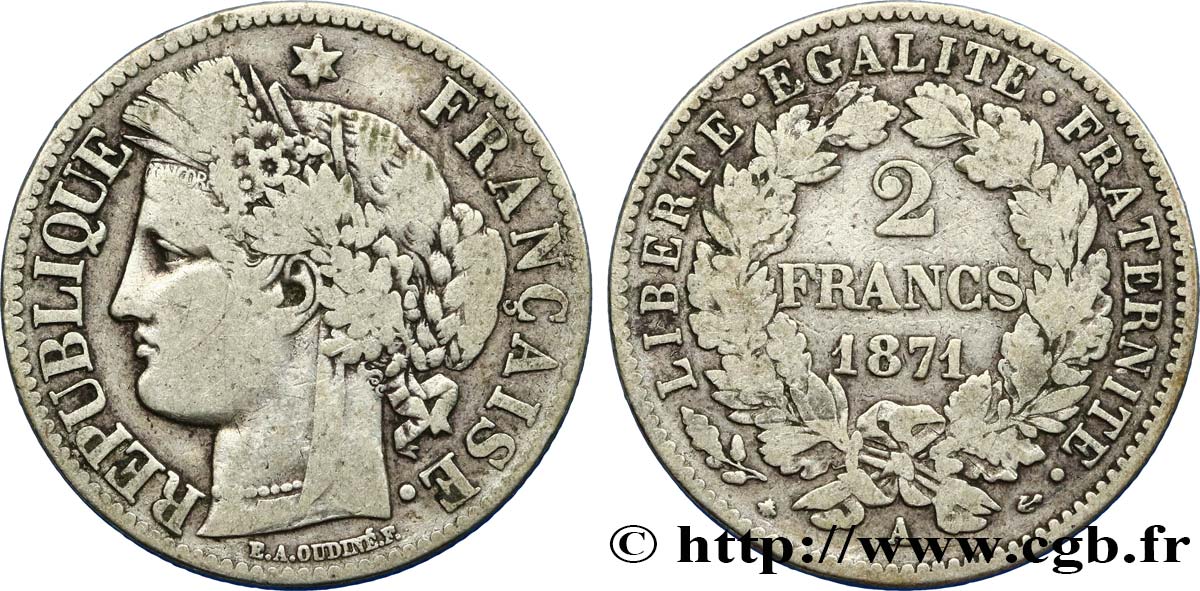 2 francs Cérès, avec légende 1871 Paris F.265/4 TB20 