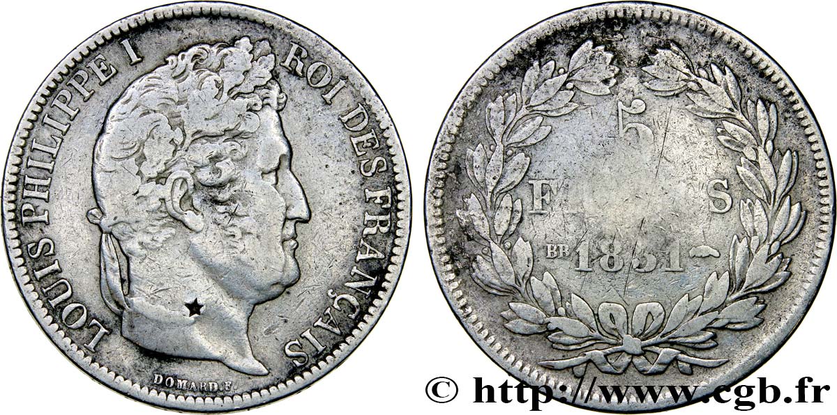 5 francs Ier type Domard, tranche en creux 1831 Strasbourg F.319/1 VF25 