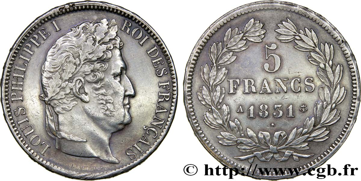 5 francs Ier type Domard, tranche en relief 1831 Paris F.320/1 MBC48 
