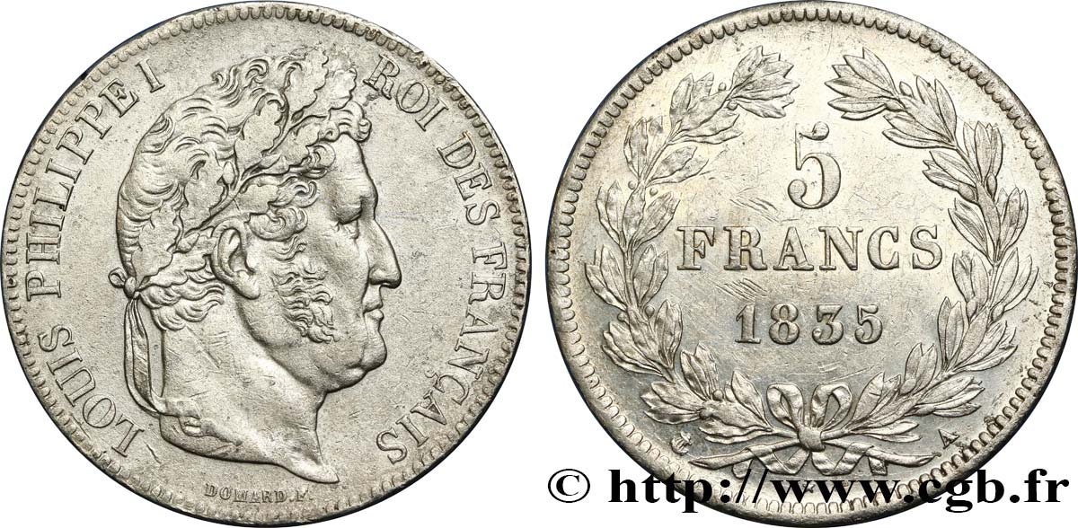 5 francs IIe type Domard 1835 Paris F.324/42 AU50 