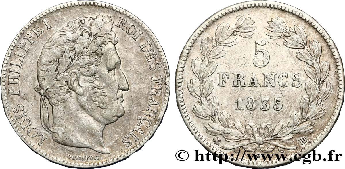 5 francs IIe type Domard 1835 Strasbourg F.324/44 VF35 