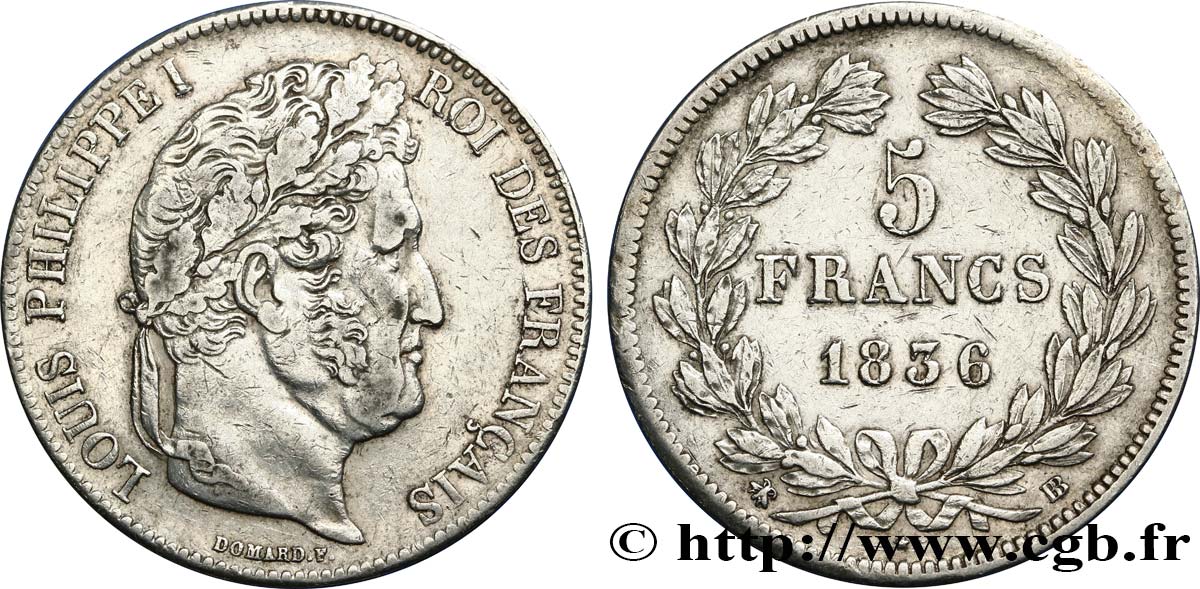 5 francs IIe type Domard 1836 Strasbourg F.324/55 TTB 
