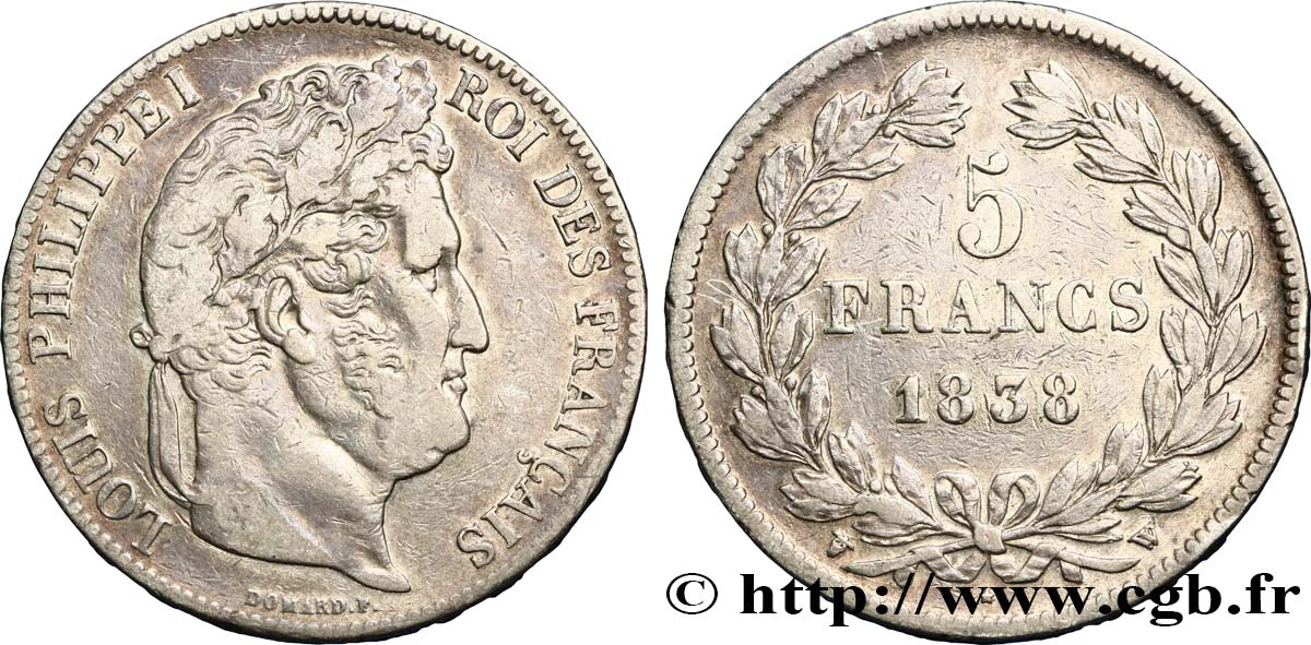 5 francs IIe type Domard 1838 Lille F.324/74 VF25 